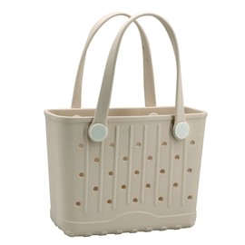 GBB Rubber Beach Tote Bag Small Beach bags Waterproof Outdoor Tote Bag, Portable Travel Handbag for Sports, Boat, Pool & Outdoor (Apricot)