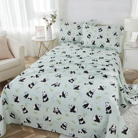 Brandream Queen Bed Sheet Set Kids Bedding 100% Soft Cotton Gauze Sheet Pillowcase Set 4Pcs Soft and Breathable,Panda, Black White Girls Boys Bedroom Set