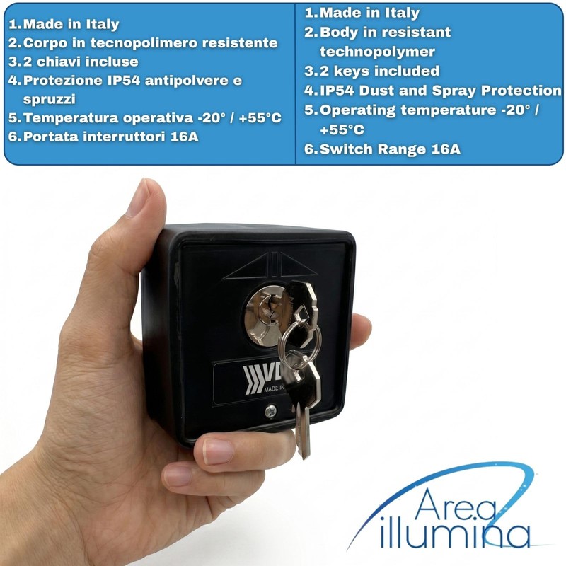 Area illumina Selettore a Chiave da Esterno in Tecnopolimero, Start/Stop,