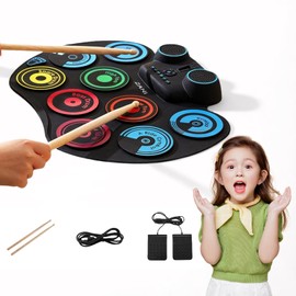 Electronic Drum Set, 10-Pads Roll-Up Drum Pad Electric Drum Set with Bluetooth Drum Kit Machine with Built-in Speaker Drum Pedals Great Birthday Holiday Gifts for Kids