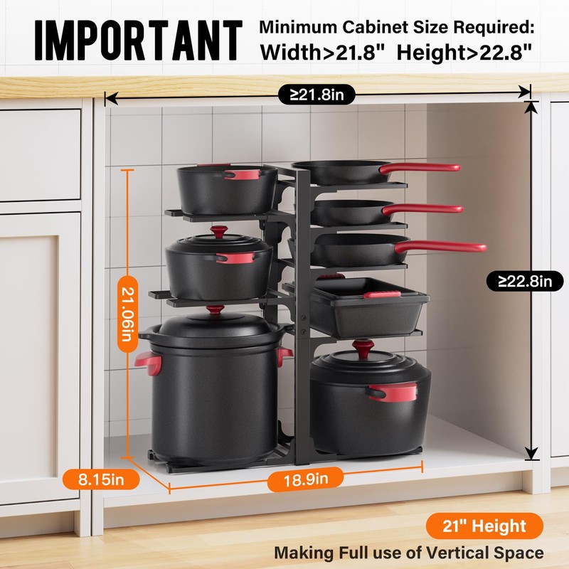 MUDEELA Pots and Pans Organizer under Cabinet, 21" Height Heavy