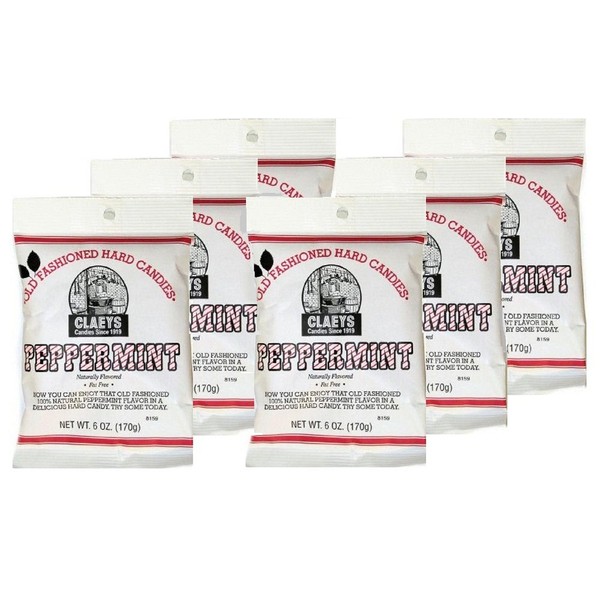 Claey's Natural Peppermint Candy, 6 Packages of 6 Ounces Each