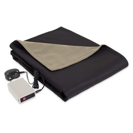 Eddie Bauer - Heated Throw Blanket, Water Resistant Throw with Warming Pocket & Rechargeable Battery, Weather Smart Fleece for Travel, Camping, and Outdoor Use (Khaki/Black)