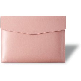 RisePlus Document Folder A4 Leather Briefcase A4 PU Leather Waterproof Office Travel Bag for Documents Vintage Design with Pen Pocket (Pink)