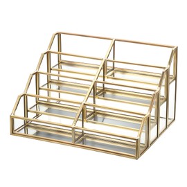 Hipiwe Mirrored Glass Business Card Holder Gold Business Card Display Stand for Desk Multiple Clear Business Card Holder Display for Office Desktop Cards Display Stand for Women Men, 8 Slots