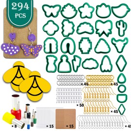 Yayatty 294 PCS Polymer Clay Earring Making Kit, 25 Shapes Polymer Clay Cutters, Green