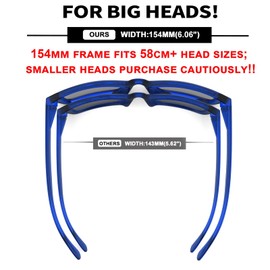 MAXJULI XXL Size Double Extra Large Z87 Sunglasses for Big Wide Heads Men TR90 Ultralight UV400 Protection Glasses (Translucent Blue/Grey-Blue)