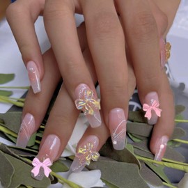 KWOLYKIM Colorful Bow-Knot Nail Charms and Flatback Pearls, Aurora Nail Rhinestones Crystal Cute Resin 3D Bow-Knot Pearls Acrylic Nail Art Accessories Decoration Jewelry DIY Craft Nail Art Supplies