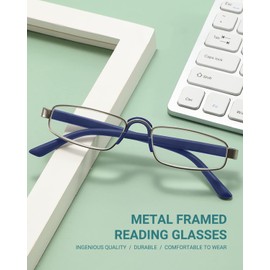 TERAISE 3PCS unbreakable Reading Glasses for Men Women, Full frame Metal Rectangle Style Readers, Stainless Steel Material Spring Hinges Eyeglasses, HD lens, Lightweight Comfortable(2.0X)