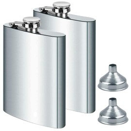 DealKits 2 X stainless steel hip flask & funnel 8 oz., 227 ml, suitable for carrying alcohol