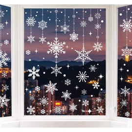 AnyDesign 215pcs Winter Window Clings White Snowflake Window Decals Double-Sided Winter Window Decor for Xmas Winter New Year Home School Office Decoration Party Supplies, 9sheets