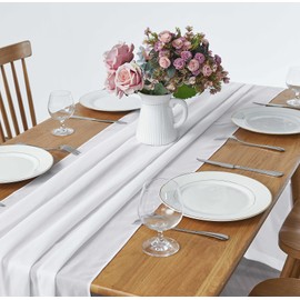 2 Pack 10Ft White Chiffon Table Runner Sheer 29x120 Inch for Romantic Wedding Decor Bridal & Baby Shower Birthday Rustic Party Decoration