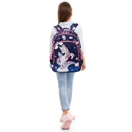 Girls Unicorn Backpack for Primary School Bag Set Bookbag Girl Cute Children Backpack 3 in 1 Kids Daypack Rucksack for School Travel