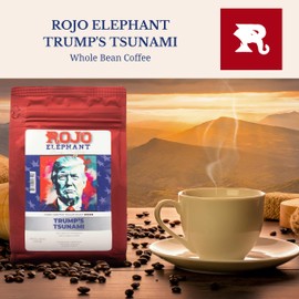 Rojo Elephant Trump's Tsunami Handcrafted Whole Bean Coffee, 100% Arabica Beans, Premium 2X Midnite Italian Roast, Smooth, Rich Flavor, 11 oz Bag