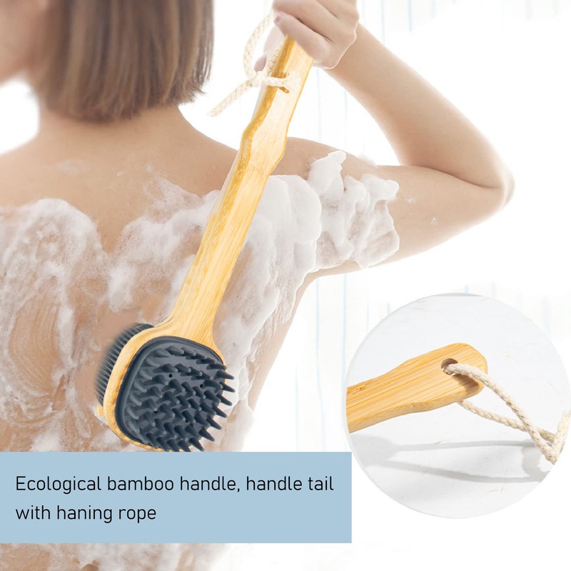 Long Handle Bath Brush with Handing Rope Silicone Shower Back