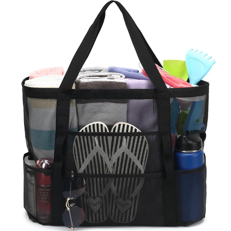 Fammart Mesh Beach Bag, Extra Large Beach Tote with Zipper