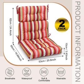 Geelin High Back Patio Chair Cushion Indoor Outdoor Seat Back Chair Cushions Tufted Patio Waterproof Rocking Pads Weather Replacement for Furniture(Red Yellow,2 Pcs)