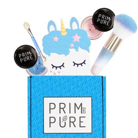 Prim and Pure Mineral Gift Set with Unicorn Mirror| Perfect for Play Dates & Birthday Parties | Kids Eyeshadow Makeup – Mineral Blush | Organic & Natural Makeup Kit for Kids| Made in USA (Blue)