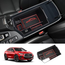 LUWU 2023 Infiniti QX50 QX55 Center Console Organizer Armrest Box Armrest Organizer 2018-2023 QX50 Center Console Storage Insert Tray 2022-2023 QX55 Armrest Tray 2023 Infiniti Accessories (Red)