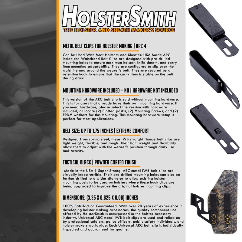 HolsterSmith Universal Metal Belt Clips for Holster Making - (ARC