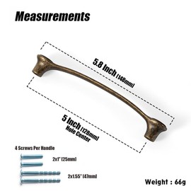 Goo-Ki 5''(128mm) Hole Centers Antique Brass Cabinet Pulls,Casual Luxury Solid Zinc Cabinet Handles for Drawer,Cupboard, Wardrobe,6 Pack