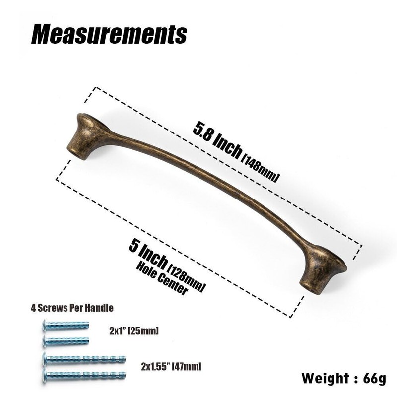 Goo-Ki 5''(128mm) Hole Centers Antique Brass Cabinet Pulls,Casual Luxury Solid