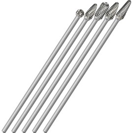 Sworker 5Pcs Long Carbide Burr Set 1/4" Shank Total L 6.2" Die Grinder Bits Rotary Rasp Attachment Cut Port Grind Metal Cast Iron Steel Aluminum Cylinder Head Engine Intake Exhaust Manifold Tight Area