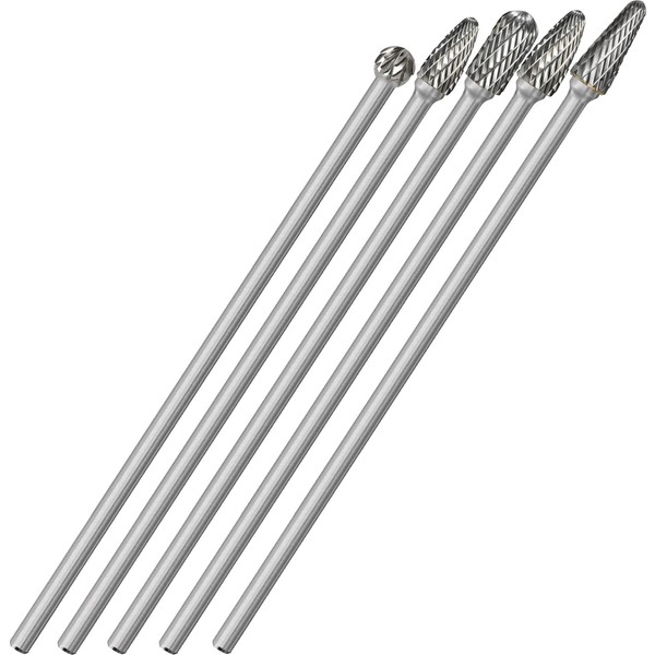 Sworker 5Pcs Long Carbide Burr Set 1/4" Shank Total L