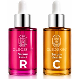 CLEOSKIN Pack 2 Sueros faciales, Serum Vitamina C (Ácido ascórbico) y Serum Retinol (Vitamina A), para el cuidado de la piel, anti manchas, Hidratante Facial, Kit Day & Nigth