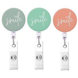 Nurse Badge Reel Retractable ID Badge Holder Reels with Alligator Clip Name Decorative Badge Reel Clip on Card Holders (3 Pack Smile B)