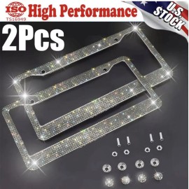 Procision Auto Labs Pack of 2 Bling Metal License Plate Frame Tag Sparkling Glitter Crystal Diamond
