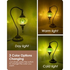 Yarra-Decor Turkish Moroccan Lamp with Bronze Base 3 Color Options Handmade Swan Neck Tiffany Mosaic Glass Bedside Lamps for Bedroom (LED Bulb Included)(6)