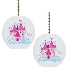 Set of 2 Castle with Clouds Fairytale Solid Ceramic Fan Pulls
