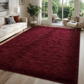 FALARK Large Soft Area Rugs for Bedroom Living Room, 8x10 ft Wine Red Fluffy Rug Carpets for Girls Kids Room, Shaggy Fuzzy Indoor Modern Plush Rugs for Nursery Dorm Home Decor, Wine Red