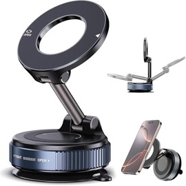Vacuum Magnetic Phone Holder for Car - 360° Rotating Reinforced Suction Cup Mount, Foldable & Retractable Design Compatible with All Smartphones for Car/Gym/Mirror (Black)