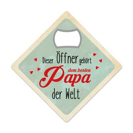 KM017 Cult Magnetic Opener Bottle Opener Coaster Coaster Best Dad in the World Father's Day 9 x 9 cm