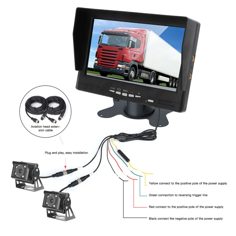 7in Backup Camera Monitor Reversing Display V1 V2 Video Inputs