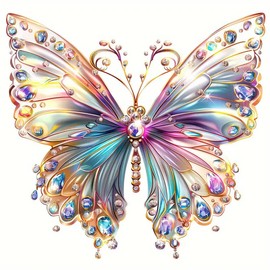 2pcs Gemstone Butterfly Iron On Transfers for T-Shirts Rub on Transfers Stickers Vinyl Ready to Press Stickers Iron on Decals for T-Shirts Clothing Hoodie DIY Crafts