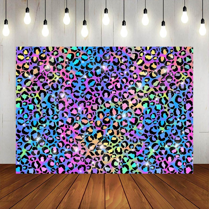 Fitumiw Neon Rainbow Leopard Backdrop 8x6ft Sparkly Paint Splatter Photography