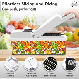16-in-1 Vegetable Chopper with 8 Blades, Veggie Slicer & Dicer, Food Chopper with Container & Lid, Onion Chopper, Salad Chopper, Multi-Purpose Kitchen Tool for Easy Meal Prep (Black)