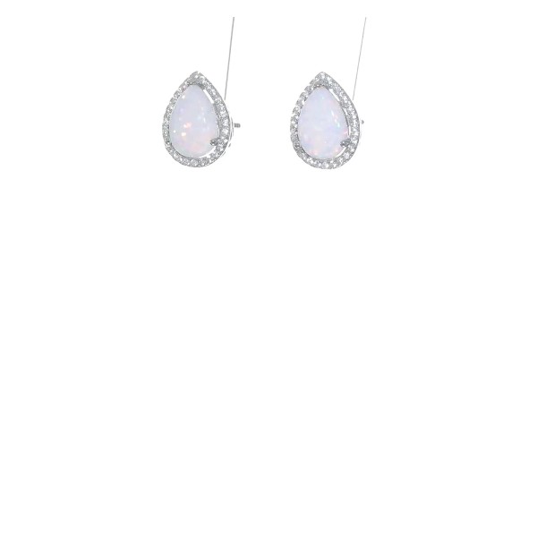 G & W Silver Rhodium Polished Simulated Opal & CZ
