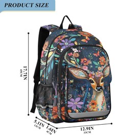 FUQIUMI Laptop Backpack Fashion Travel Backpack for Women Men Deer Colorful Flowers School Backpack for Teens Boys Girls,Water Resistant & Lightweight