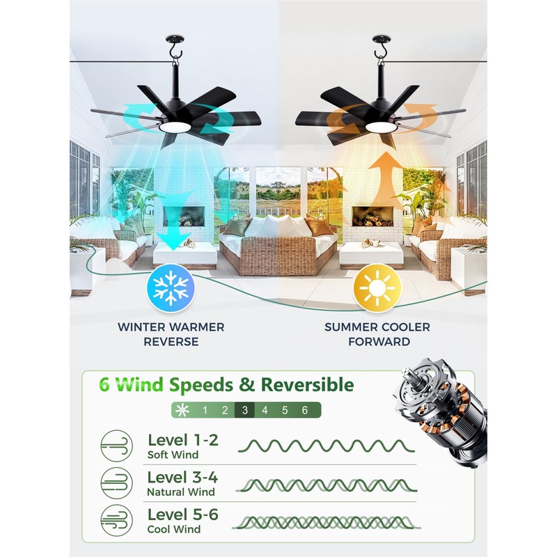 LANMEL 28 Inch Plug-In Outdoor Ceiling Fan with Light and