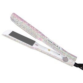 DORISILK Crystal Diamond - Alisador de pelo de nano-titanio, plancha plana con diamantes de imitación de 2 pulgadas, planchas alisadoras de doble voltaje, calentamiento instantáneo 480 estilo rápido, pantalla LCD, magnífico diamante de imitación (AB Shin