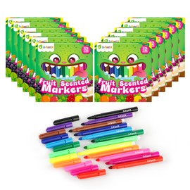 D-FantiX 12 Packs Fruit Scented Washable Markers for Kids Toddlers, 144 Count Coloring Markers Set, Bulk Art Supplies, Back to School Supplies, Gifts for Party Favors, Classroom Prizes, Donations