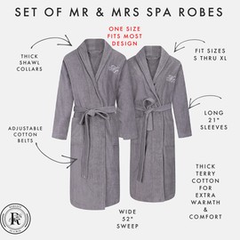 Mrs & Mrs Robes Set | Grey Robes for Couples | Extra Thick | Long Sleeves | 100% Terry Cotton | Shawl Collar