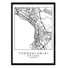 Nacnic Blade Thessaloniki City Map Nordic Style Black and White Poster A4 Printed Paper No 250 gr. Paintings, Prints and Posters for Living Room and Bedroom