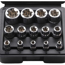 E-Type Torx Socket Set 14-Piece, Star-Shaped, Flower-Shaped E-Type Socket, E-Torx, Screw Removal, Car Repair Tool, E4, E5, E6, E7, E8, E10, E11, E12, E14, E16, E18, E20, E22, E24, with Storage Case