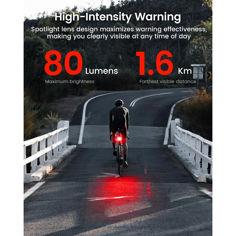 RAVEMEN NT201 Bike Radar Tail Light, 80-Lumen Bright Wide-Angle Bicycle