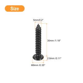 sourcing map 5mm x 30mm Phillips Pan Head Self-tapping Screw, 50pcs - 304 Stainless Steel Round Head Wood Screw Full Thread (Black)